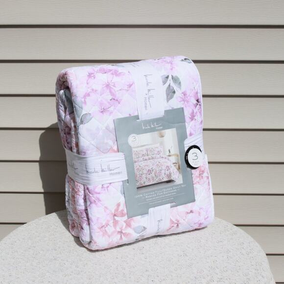 Nicole Miller Home 3 Piece Quilt Set Full/Queen w Shams Floral Print 100% Cotton - Picture 3 of 12
